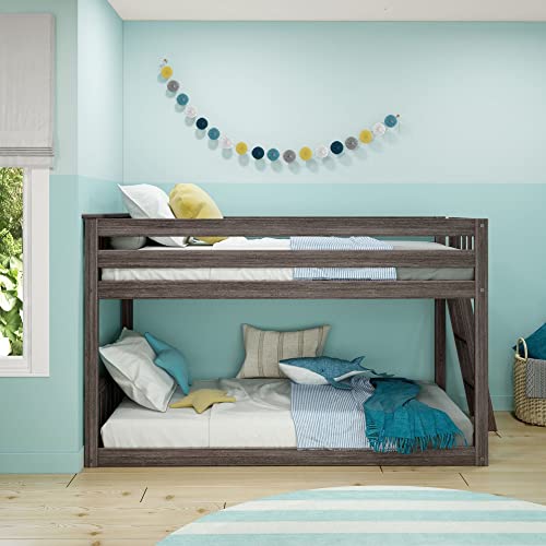 Max & Lily Low Bunk Bed, Twin-Over-Twin Bed Frame for Kids with Ladder on End, Clay