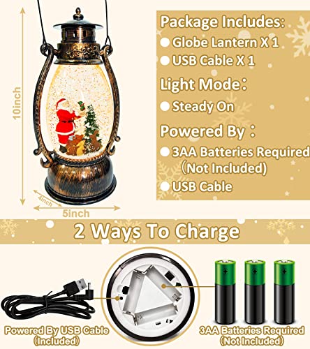 TURNMEON Lighted Christmas Snow Globe Lantern, Santa Claus Xmas Tree Timer Musical Christmas Decoration Gift USB or Battery Operated LED Water Glittering 8 Music Playing Christmas Decor Home Indoor