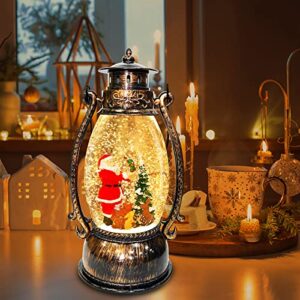 TURNMEON Lighted Christmas Snow Globe Lantern, Santa Claus Xmas Tree Timer Musical Christmas Decoration Gift USB or Battery Operated LED Water Glittering 8 Music Playing Christmas Decor Home Indoor