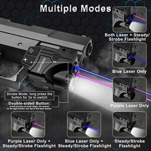 LIGHTWIN Blue Purple Laser Beams with 600 Lumens Flashlight for Pistols, 3 in1 Laser Light Combo, Tactical Laser Flashlight USB Rechargeable Laser Sight, Strobe & Steady Flashlight for Picatinny Rail