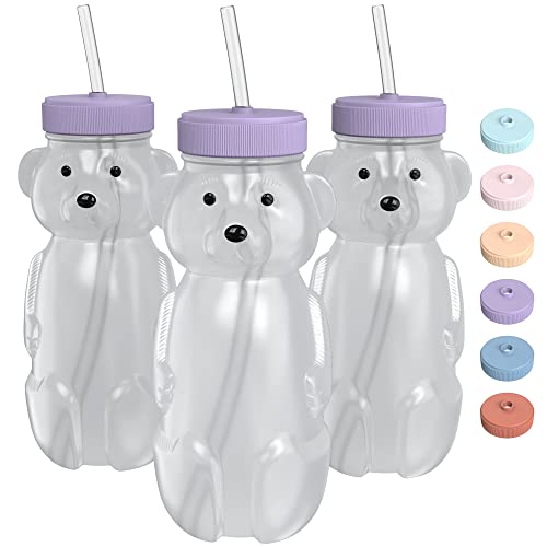 Honey Bear Straw Cup for Babies 3 pack; 8oz straw bear cup with improved safety lid design; honeybear baby cup straw; honey bear cup and honey bear bottle. Straw learning therapy cup(Unicorn- PURPLE)