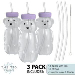 Honey Bear Straw Cup for Babies 3 pack; 8oz straw bear cup with improved safety lid design; honeybear baby cup straw; honey bear cup and honey bear bottle. Straw learning therapy cup(Unicorn- PURPLE)