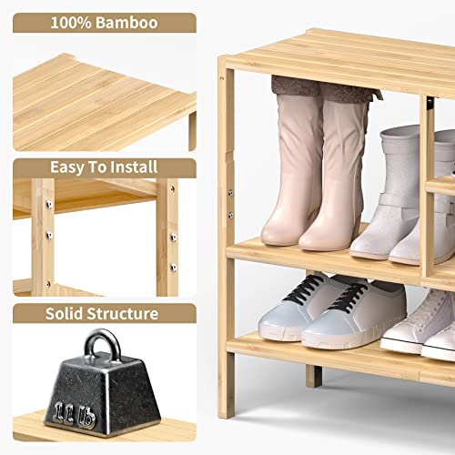 CozyBath Bamboo Shoe Rack, 4 Tiers Shoe Organizer for Closet, Sturdy Boots Shoes Storage for 20-24 Pairs, FreeStanding Shoe Shelf with Removable Pocket for Entryway Bedroom Front Door