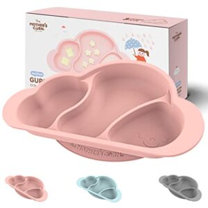 mother's corn suction plate for baby | divided food-grade 100% silicone feeding bowls and dishes for kids, infants & toddlers - bpa-free, microwave, dishwasher & oven safe | cloud design | pink