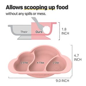 Mother's Corn Suction Plate for Baby | Divided Food-Grade 100% Silicone Feeding Bowls and Dishes for Kids, Infants & Toddlers - BPA-Free, Microwave, Dishwasher & Oven Safe | Cloud Design | Pink