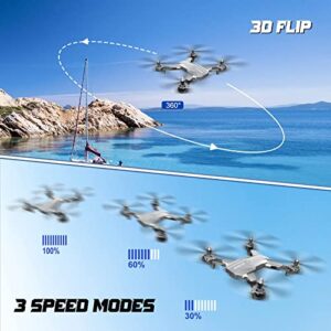 Drone with 4K Camera for Adults,Foldable RC Quadcopter, Helicopter Toys, Video Drone for Beginners, Dual Camera Drone, 2 Batteries and Carrying Case,One Key Start, Altitude Hold,Headless Mode,3D Flips Silver