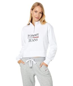 tommy hilfiger women's fleece 1/4 zip pullover sweatshirt, bright white