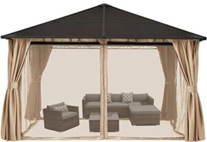 cooshade 10×12 polycarbonate roof patio gazebos waterproof outdoor gazebo with curtains and mosquito netting (khaki)