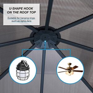 COOSHADE 10×12 Polycarbonate Roof Patio Gazebos Waterproof Outdoor Gazebo with Curtains and Mosquito Netting (Khaki)