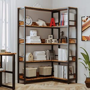 IRONCK Industrial Bookshelves 5 Tiers Corner Bookcases with Baffles Etagere Shelf Storage Rack with Metal Frame for Living Room Home Office