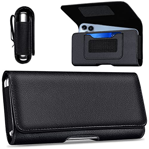 ykooe Premium PU Leather Holster for iPhone 13 Pro 13 12 12 11 XR, Max, with Card Slot Holder Cell Phone Belt Clip Case Samsung Galaxy S22 S21 S20 A32 A13 (Fits Phone with Otter Box Case on), Black