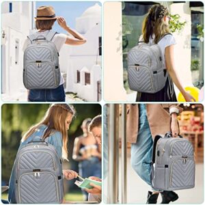 Laptop Backpack for Women, School Backpack for Teens, 15.6 Inch Fashion Women Work Backpack Purse, Waterproof Bookbag for Girls Teacher Travel Bags with USB Charging Port, Grey(over 3 years old)