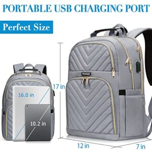 Laptop Backpack for Women, School Backpack for Teens, 15.6 Inch Fashion Women Work Backpack Purse, Waterproof Bookbag for Girls Teacher Travel Bags with USB Charging Port, Grey(over 3 years old)