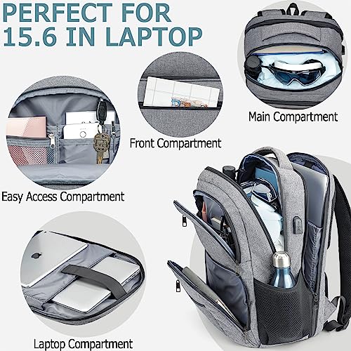 Backpack for Men and Women, School Backpacks for Teen Boys Water Resistant TSA Travel Backpack with USB Charging Port, Business Anti Theft Durable Computer Bag Gifts Fits 15.6 Inch Laptop, Grey