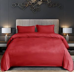 bht premium microfiber duvet cover set – 2 pieces - super soft 1800 thread count with zipper closure - fade & wrinkle resistant (red, twin)