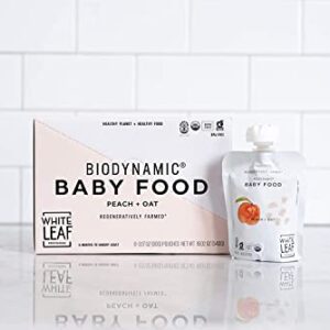 White Leaf Provisions Biodynamic Organic Baby Food – 12 x 3.17 Oz Peach + Oat Unsweetened Baby Puree Pouches - Squeezable Baby Food & Toddler Snack