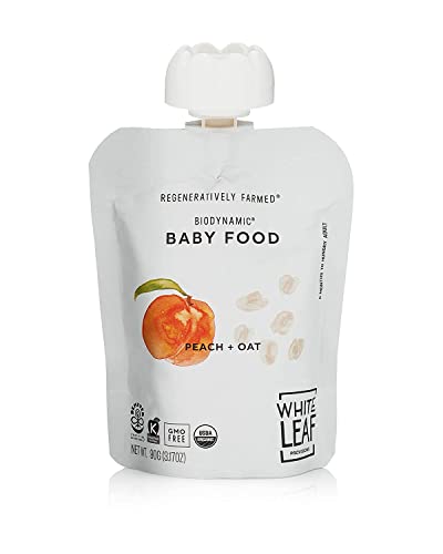 White Leaf Provisions Biodynamic Organic Baby Food – 12 x 3.17 Oz Peach + Oat Unsweetened Baby Puree Pouches - Squeezable Baby Food & Toddler Snack