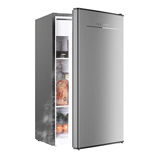 Frestec Mini Fridge with Freezer,Small Refrigerator,Mini Fridge for Bedroom,3.1 Cu Ft Single Door Compact,Energy Saving,Low Noise with Reversible Door,Mini Fridge for Office (Stainless Steel)