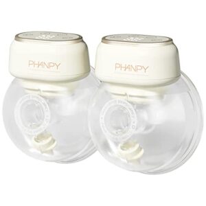 phanpy e-joy s2 wearable hands free portable breast pump, 3 modes 8 levels high performance led touch screen low noise, 7oz capacity 20&24 mm(2 counts)