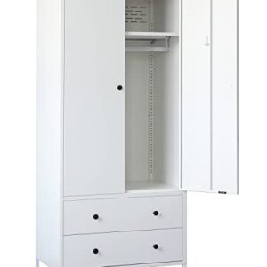 CJF Metal Storage Wardrobe with Hanging Rod, Armoire with 2 Doors and 2 Drawers，Steel Wardrobe Closet for Home, Office 74" H x 31.5" W x 20" D (White)