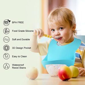 chefhandy Silicone Bibs for Babies, Adjustable Silicone Baby Bibs for Babies and Toddlers, Waterproof Baby Bibs for Eating, Silicone Bibs with Food Catcher Pocket, Soft, Easily Wipe Clean