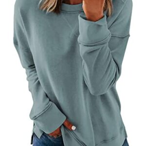 Dokotoo Womens Ladies Plus Size Long Sleeve Crewneck Sweatshirt Side Split Comfy Loose Fit Solid Basic Pullover Tunic Tee Shirts Tops Sweatshirts for Teen Girls 2023 Fashion Fall Blue XXLarge