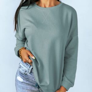 Dokotoo Womens Ladies Plus Size Long Sleeve Crewneck Sweatshirt Side Split Comfy Loose Fit Solid Basic Pullover Tunic Tee Shirts Tops Sweatshirts for Teen Girls 2023 Fashion Fall Blue XXLarge