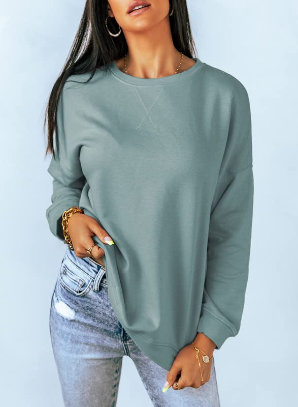 Dokotoo Womens Ladies Plus Size Long Sleeve Crewneck Sweatshirt Side Split Comfy Loose Fit Solid Basic Pullover Tunic Tee Shirts Tops Sweatshirts for Teen Girls 2023 Fashion Fall Blue XXLarge