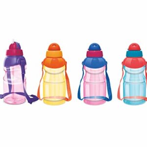 4- pack Kids Water Bottle with Straw for School 13 oz Spill Proof Sippy Cup Flip Top Lid Small Cute Toddler Water Bottle- Bulk Reusable for Trips, Lunch, Day Cares Carry Strap Multi-color BPA Free