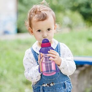 4- pack Kids Water Bottle with Straw for School 13 oz Spill Proof Sippy Cup Flip Top Lid Small Cute Toddler Water Bottle- Bulk Reusable for Trips, Lunch, Day Cares Carry Strap Multi-color BPA Free