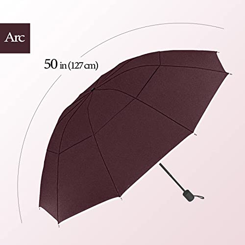 50 inch Large-size Manual Collapsible Travel Umbrella - Compact, Lightweight, UV Protection, Reverse Umbrella for Men and Women (Double Canopy/Wine)