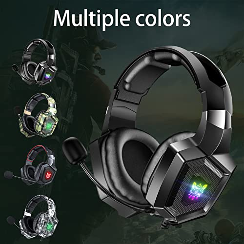 Gaming Headset with Microphone, Gaming Headphones for PS4 PS5 Xbox One PC with RGB Lights, Playstation Headset with Noise Reduction 7.1 Surround Sound Over-Ear and Wired 3.5mm Jack (Black)