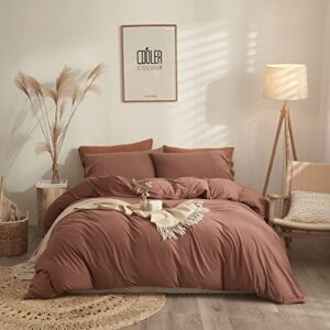 mixinni brick red duvet cover queen knitted cotton solid color simple bedding set full size comforter cover queen size duvet cover set 1 duvet cover with zipper ties 2 envelope pillowcases