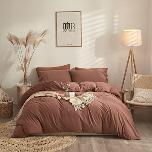 mixinni Brick Red Duvet Cover Queen Knitted Cotton Solid Color Simple Bedding Set Full Size Comforter Cover Queen Size Duvet Cover Set 1 Duvet Cover with Zipper Ties 2 Envelope Pillowcases