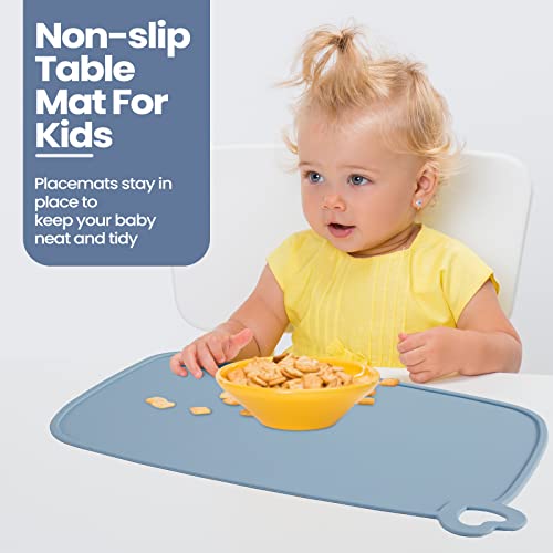 Potchen 6 Packs Silicone Placemat for Baby Toddler Non Slip Kids Placemat Reusable Baby Food Table Mat Portable Kids Placemats for Dining Table Kids Restaurant Placemat