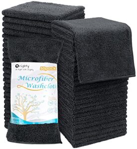 orighty microfiber washcloths towels set 50 pack, highly absorbent and super soft fingertip towels, multi-purpose wash cloths for bathroom, hotel, spa, and gym, 12x12 inch, black