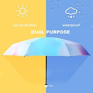 Aikelai Mini Travel Umbrella with Case , 8 Ribs Folding Small Compact Portable Umbrella for Sun and Rain, Windproof Sun Protection (rainbow)