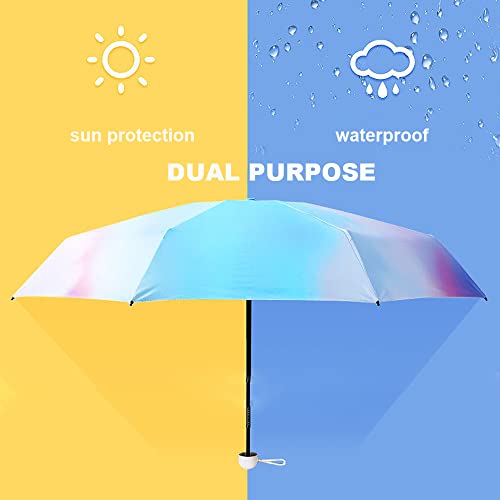 Aikelai Mini Travel Umbrella with Case , 8 Ribs Folding Small Compact Portable Umbrella for Sun and Rain, Windproof Sun Protection (rainbow)