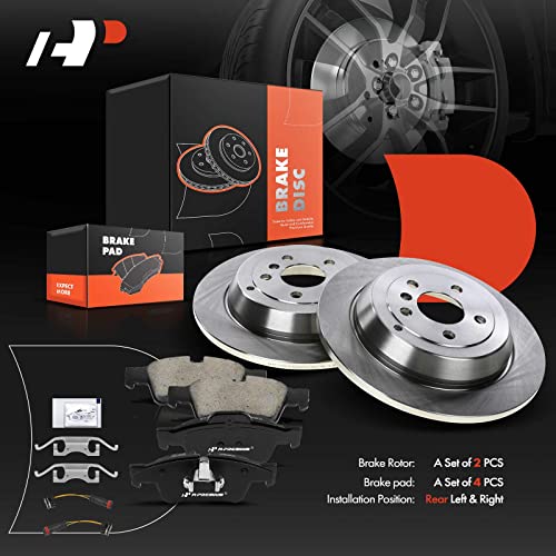 A-Premium 13 inch(330.3 mm) Rear Solid Disc Brake Rotors + Ceramic Pads Kit Compatible with Select Mercedes-Benz Models - W164 ML320/ML350/ML450/ML500, W251 R320/R350/R500, 6-PC Set