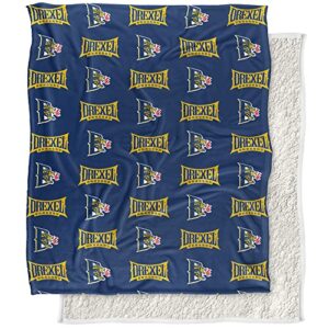 drexel university blanket, 50"x60" logo pattern, silky touch sherpa back super soft throw blanket