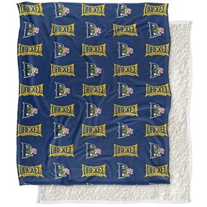 Drexel University Blanket, 50"x60" Logo Pattern, Silky Touch Sherpa Back Super Soft Throw Blanket