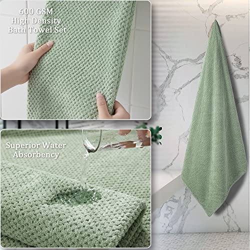 Bathroom Towel Set Green 4 Pack-35x70 Towel,600GSM Ultra Soft Microfibers Bath Towel Set Extra Large Plush Bath Sheet Towel,Highly Absorbent Quick Dry Oversized Towels Spa Hotel Luxury Shower Towels