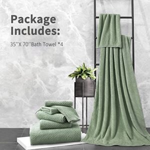 Bathroom Towel Set Green 4 Pack-35x70 Towel,600GSM Ultra Soft Microfibers Bath Towel Set Extra Large Plush Bath Sheet Towel,Highly Absorbent Quick Dry Oversized Towels Spa Hotel Luxury Shower Towels