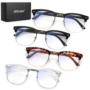 LETAAKA Blue Light Blocking Glasses for Men Women, 4 Pack Blue Light Glasses with Anti UV400 Clear Glasses for Computer Fake Eyewear