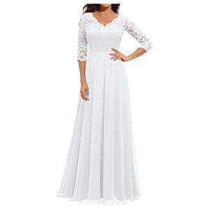 summer dresses for women 2022, double layered dress hawaiian dresses luau long white boho maxi dress ladies temperament sleeve casual lace stitching solid color dress new mexican (l, white)