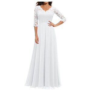 Summer Dresses for Women 2022, Double Layered Dress Hawaiian Dresses Luau Long White Boho Maxi Dress Ladies Temperament Sleeve Casual Lace Stitching Solid Color Dress New Mexican (L, White)