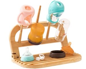baraiser bottle drying rack, bamboo baby bottle holder, portable and space saving bottle dryer for baby bottles accessories and feeding supplies