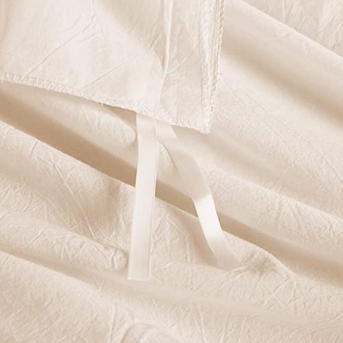 TEXAS LINEN CO. Queen/Full Duvet Cover, 600 Thread Count Sateen 3Pc Egyptian Cotton Duvet Cover Set, 100% Pure Cotton Comforter Cover, 2 Pillow Shams, Zipper Closure, 7 Corner Ties - (Ivory)