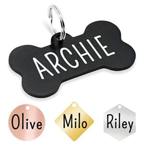 ultra joys personalized dog tags engraved for pets - front and back custom dog tags for pets - stainless steel dog tags and cat id tags - personalized dog id tags - bone tag in black, small