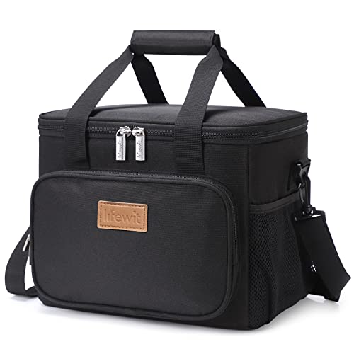 Lifewit Large Lunch Bag Insulated Lunch Box Soft Cooler Cooling Tote for Adult Men Women, Black 12-Can (8.5L)